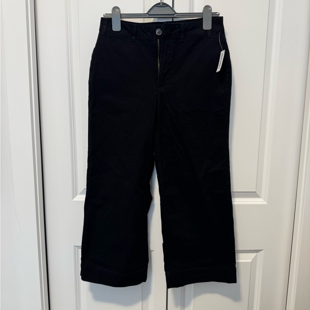 Old Navy NWT Women’s High-Rise Wide Leg Black Chinos Pants Cropped Size 6 Petite